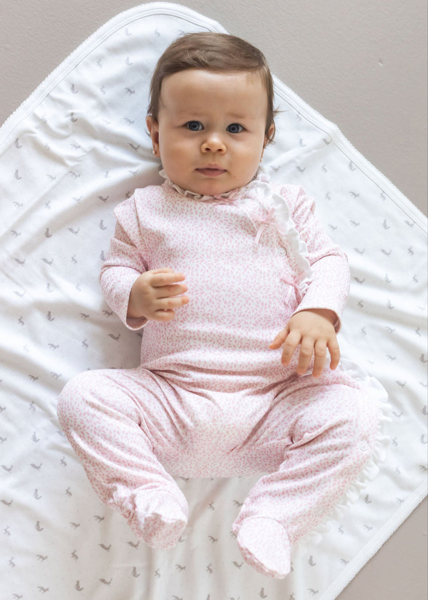 Pink Leaves Pima Cotton Baby One-Piece Pajamas