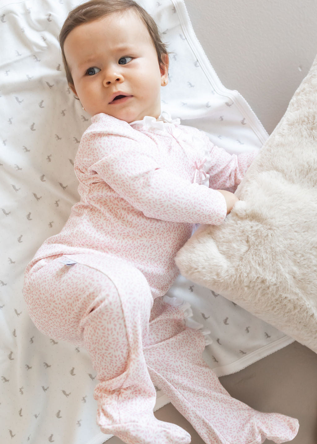 Pink Leaves Pima Cotton Baby One-Piece Pajamas