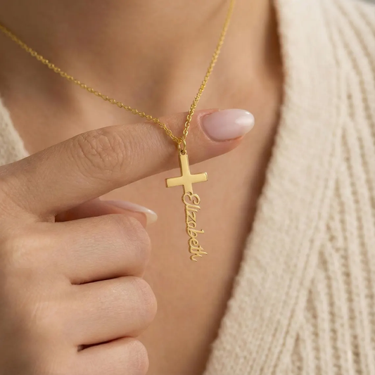 14K Gold Personalized Cross Necklace – Custom Name Jewelry Gift