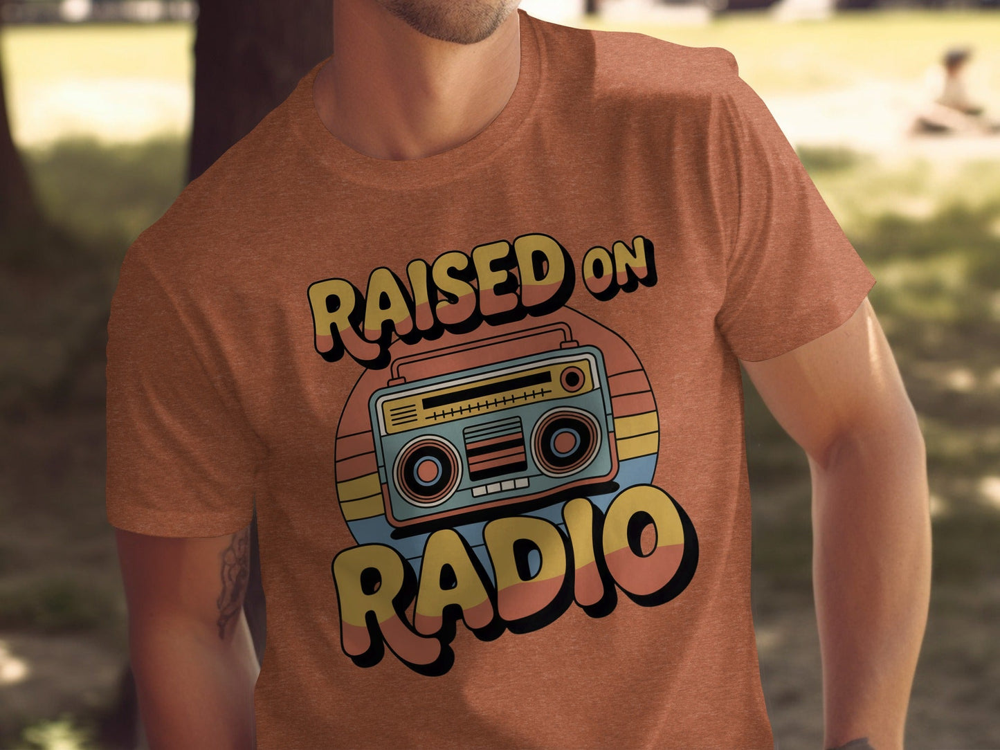 Raised on Radio Retro Boombox Graphic Design T-Shirt