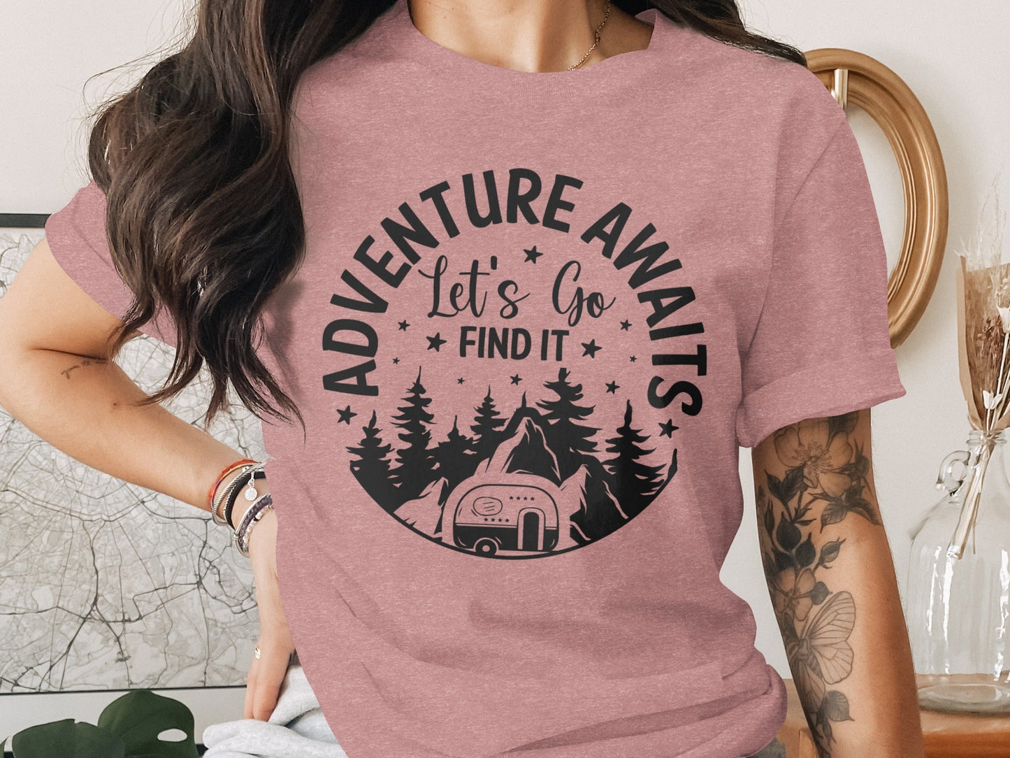 Adventure Awaits Let's Go Find It Silhouette Camper T-Shirt