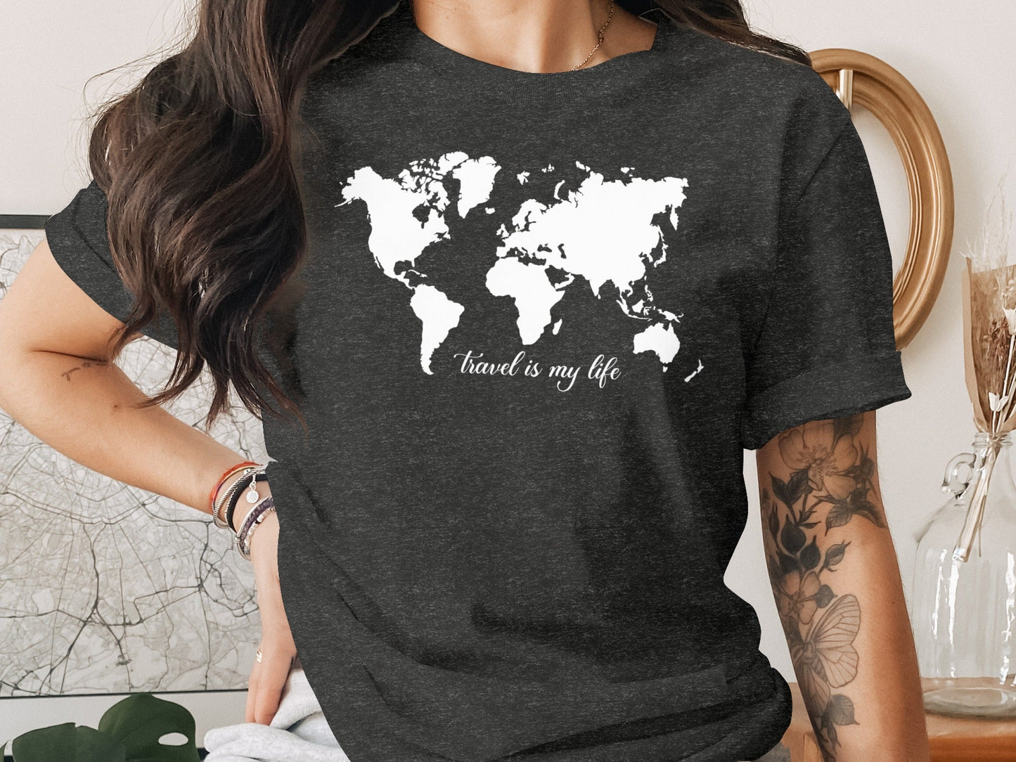 World Map Travel is My Life Graphic Design T-Shirt