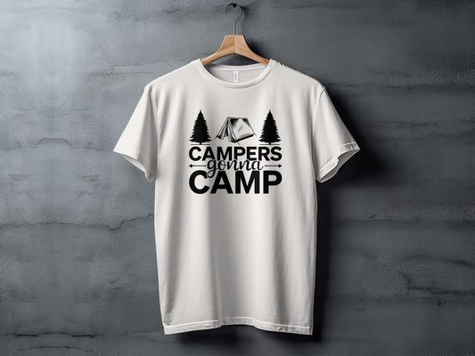Campers Gonna Camp Tent and Trees Design Graphic T-Shirt