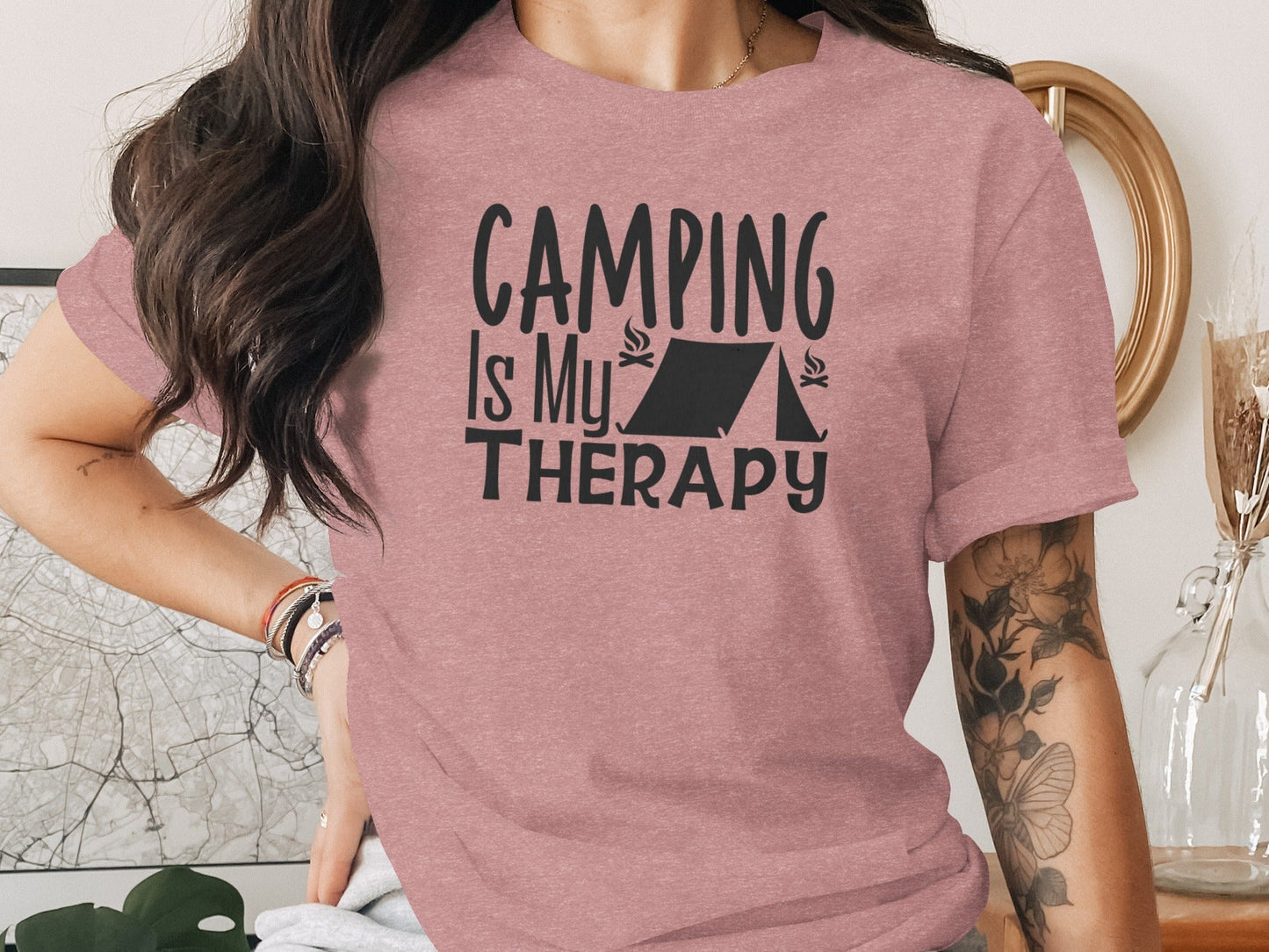 Camping Is My Therapy Tent Campfire Graphic T-Shirt