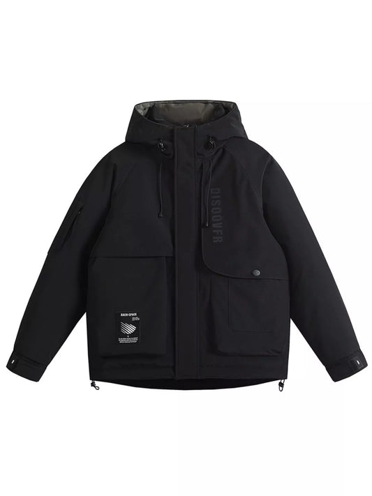 Men's Plus Size Adjustable Hooded Parka Jacket with Multiple Pockets