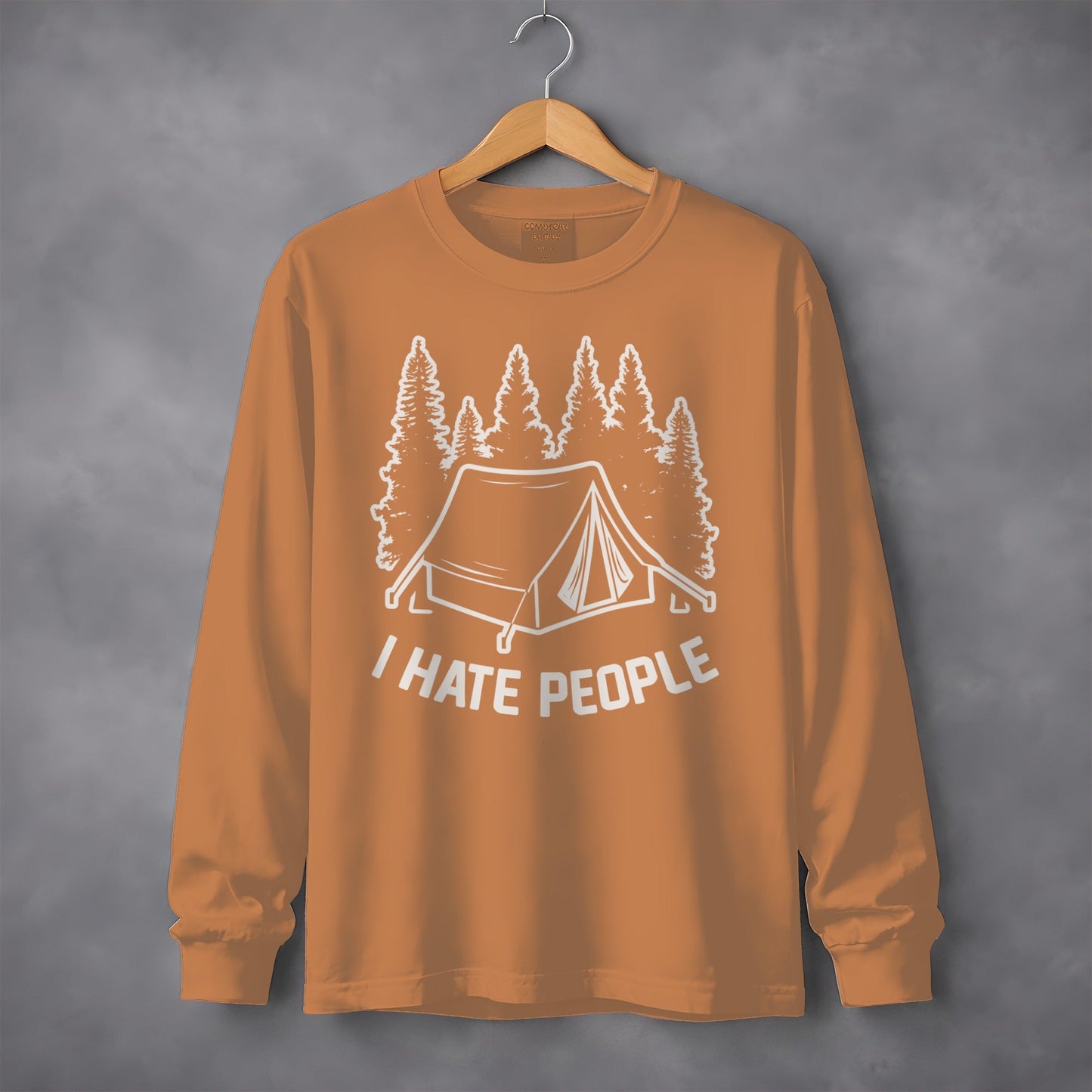 I Hate People Tent In The Forest Illustration Long Sleeve T-Shirt