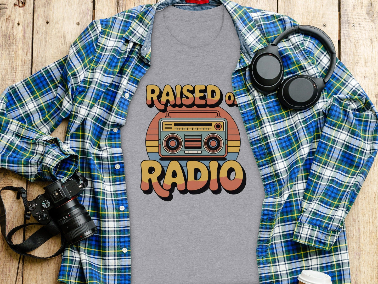 Raised on Radio Retro Boombox Graphic Design T-Shirt