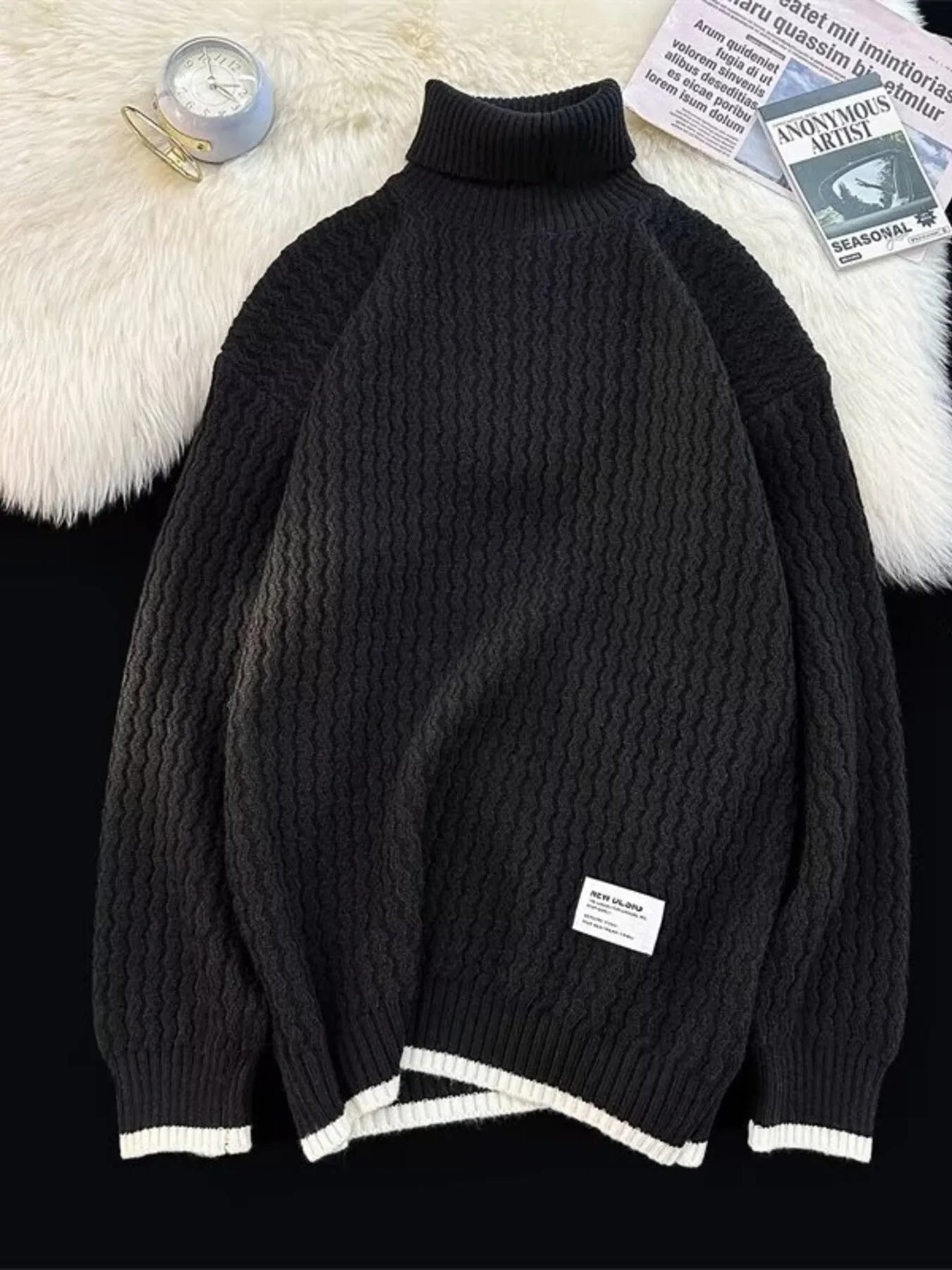 Men's Textured Knit Turtleneck Sweater