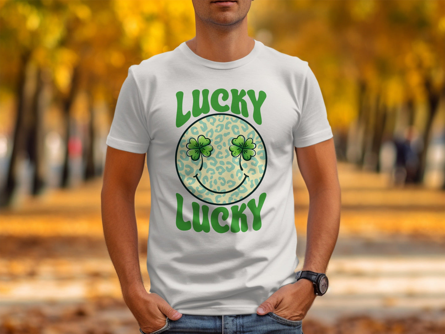 Lucky Clover Smiley Face T-Shirts, Retro St Patricks Day Apparel, Good Luck Outfit, Irish Celebration Shirts, Retro Lucky Tee