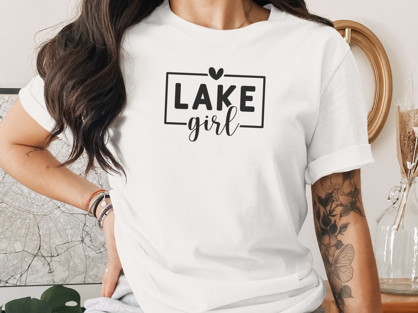 Lake Girl Simple Vector Design Heart Above Graphic T-Shirt