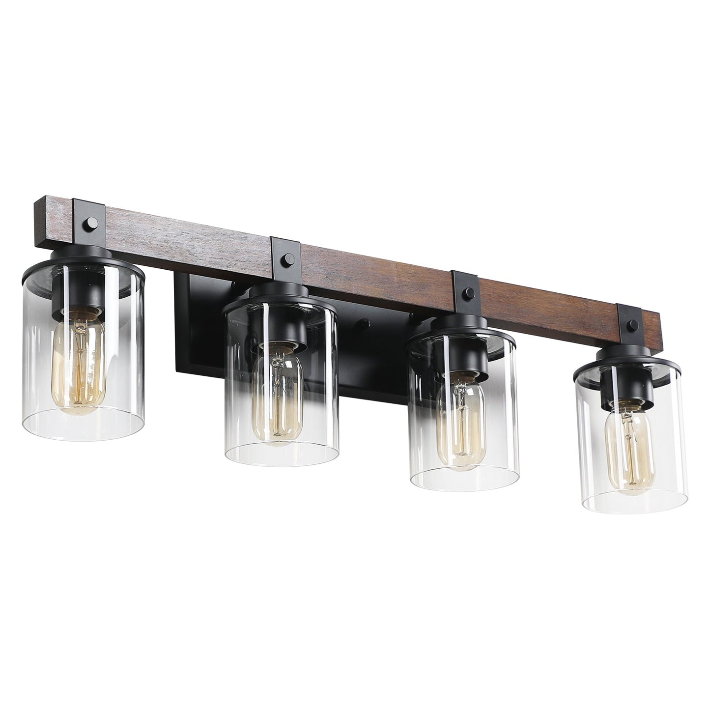 27" 4-Light Modern Farmhouse Bathroom Wall Sconce with Wood Accent
