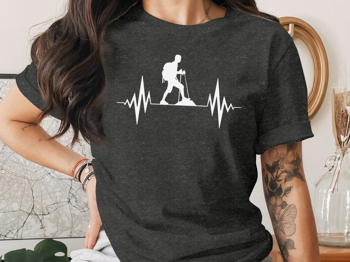 Hiking Heartbeat Outdoors Graphic Design Print T-Shirt
