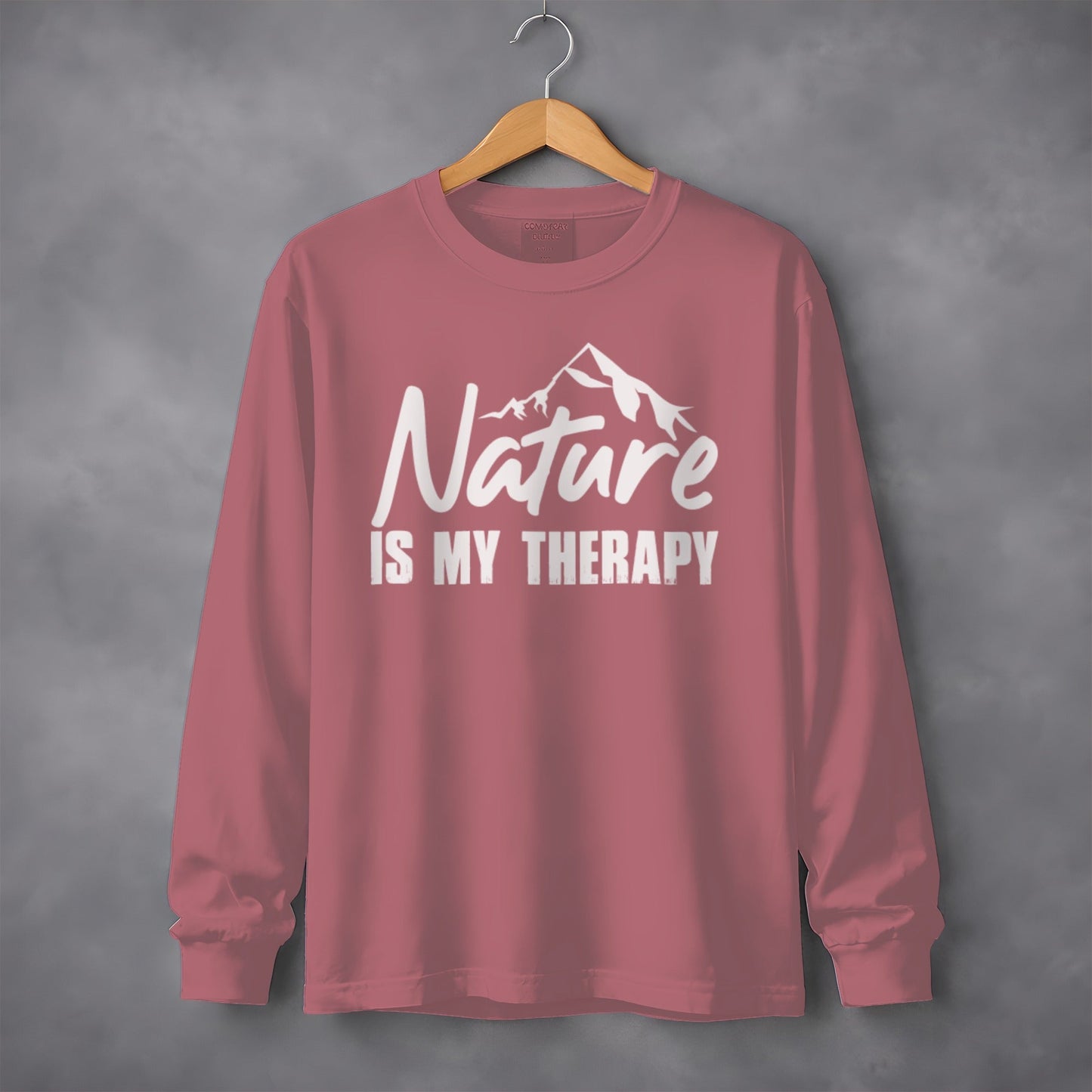Nature Is My Therapy Mountain Graphic Text Long Sleeve T-Shirt