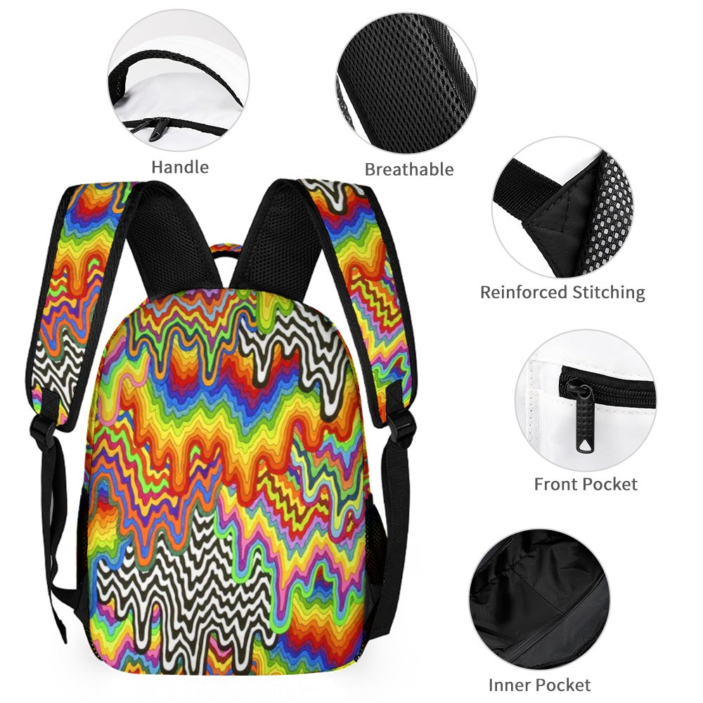 Psychedelic Backpack, Lunchbox, and Wallet Three piece set combination Travel Bag Package Set