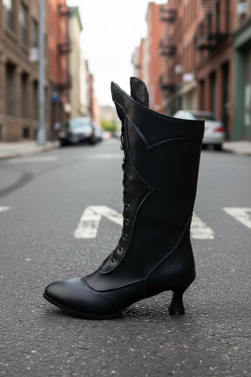 Lace-Up Martin Boots | Round Toe Wine-Cup Heel | Large-Size Women’s Boots