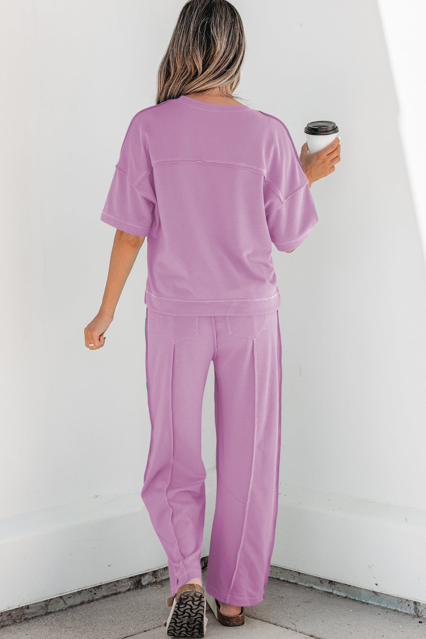 Orchid Bouquet Drop Shoulder Boxy Tee and Barrel Pants Set