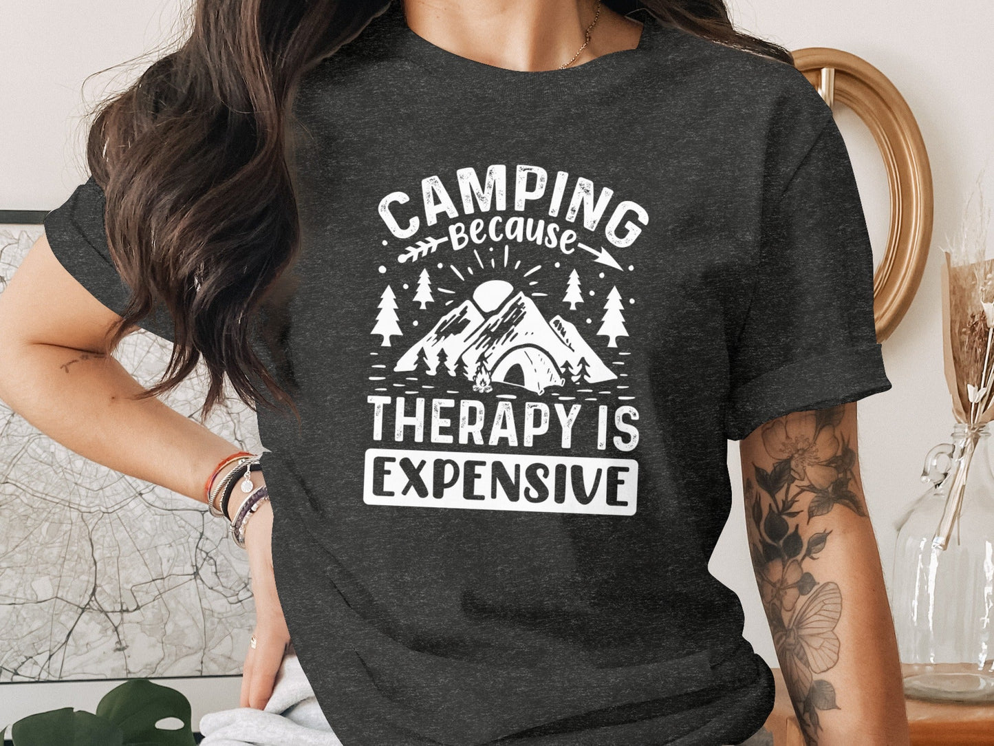 Camping Because Therapy Is Expensive Graphic T-Shirt
