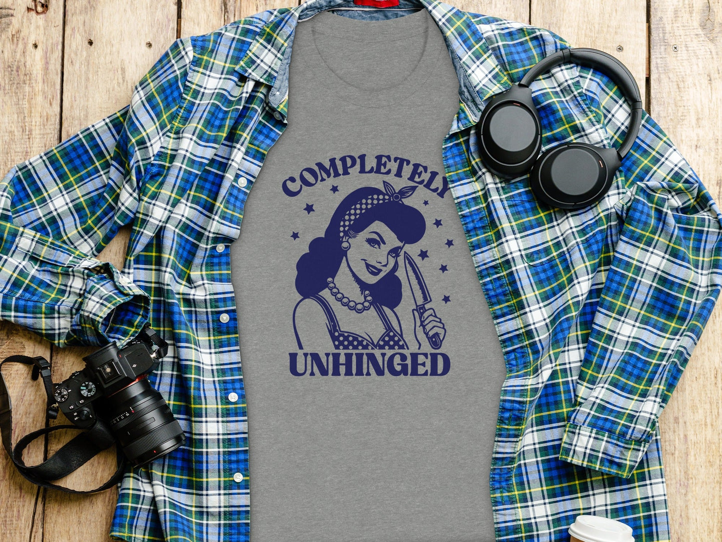 Retro Completely Unhinged Woman Holding Knife T-Shirt