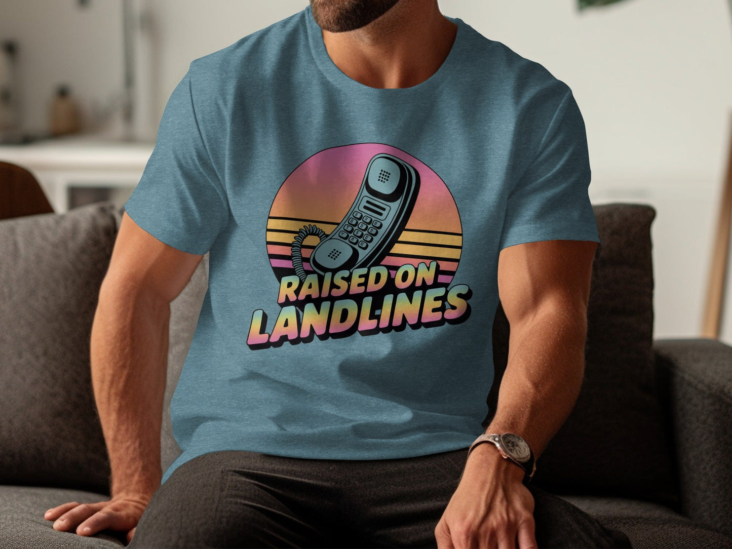 Raised on Landlines Retro Style Phone Design T-Shirt