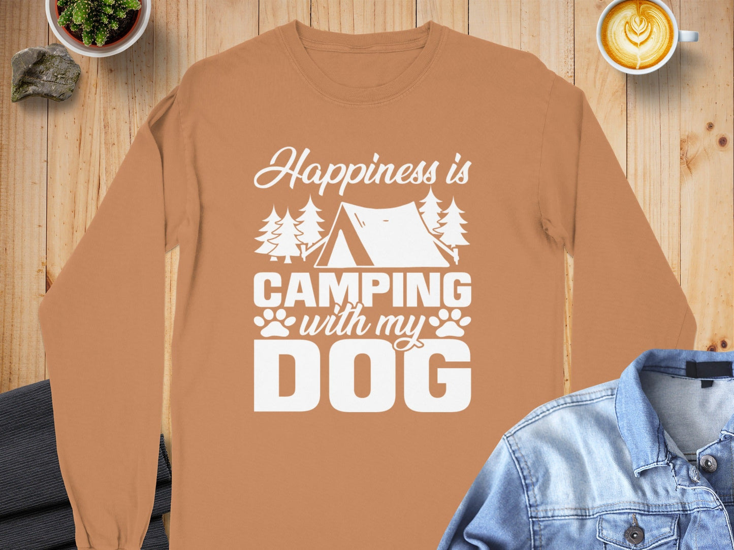 Happiness Is Camping With My Dog Great Outdoor Adventure Long Sleeve T-Shirt