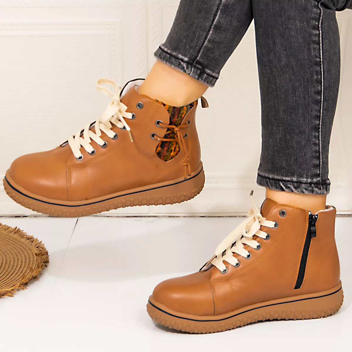 Lace-Up Ankle Boots with Zipper Detail