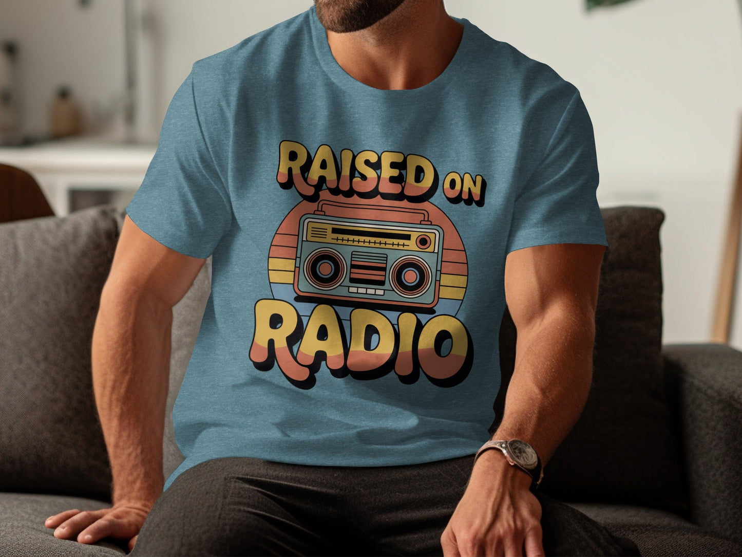 Raised on Radio Retro Boombox Graphic Design T-Shirt