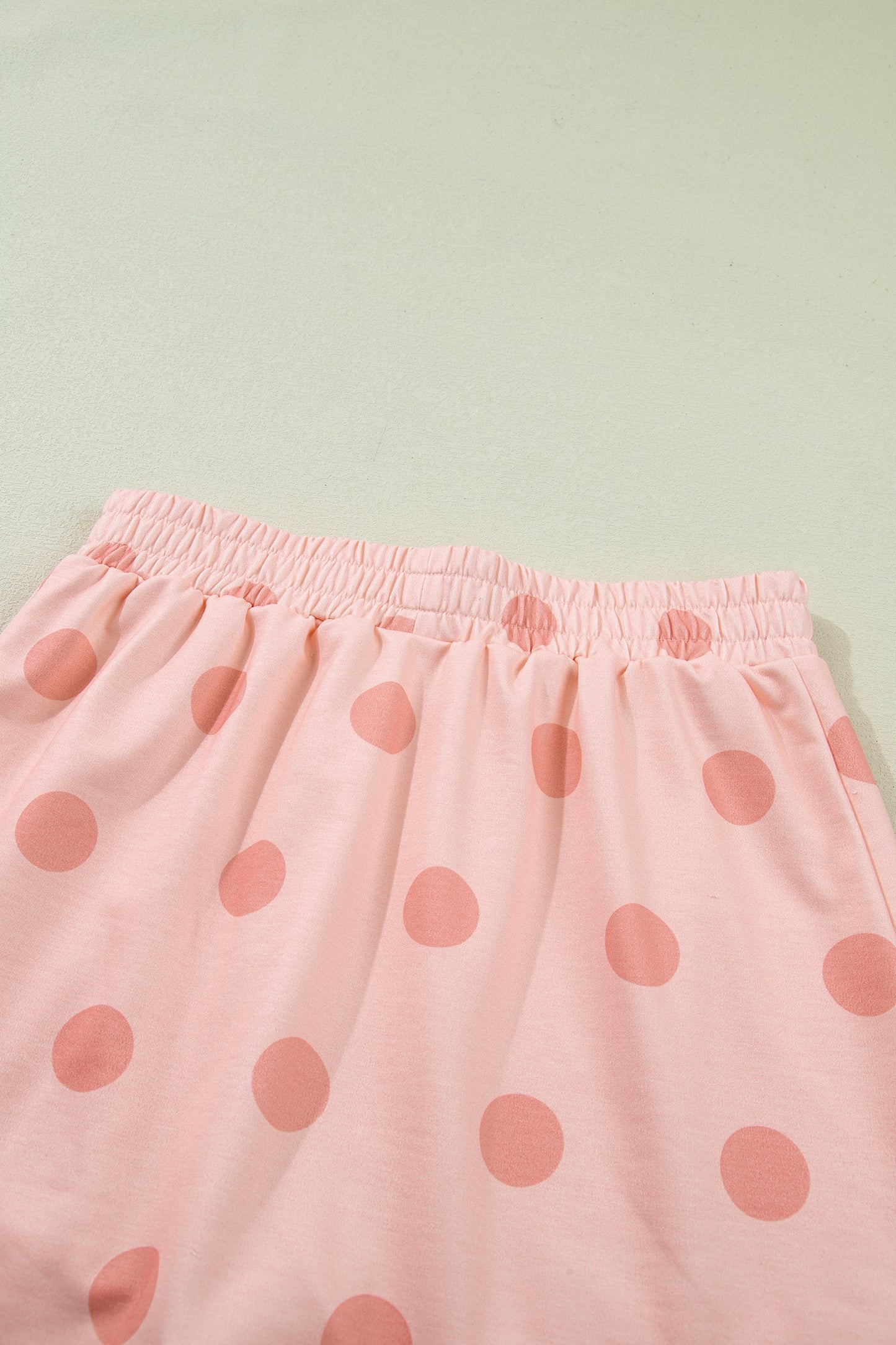 Pink Ribbed Trim Polka Dot Print Tank Split Mini Skort 2pcs Set