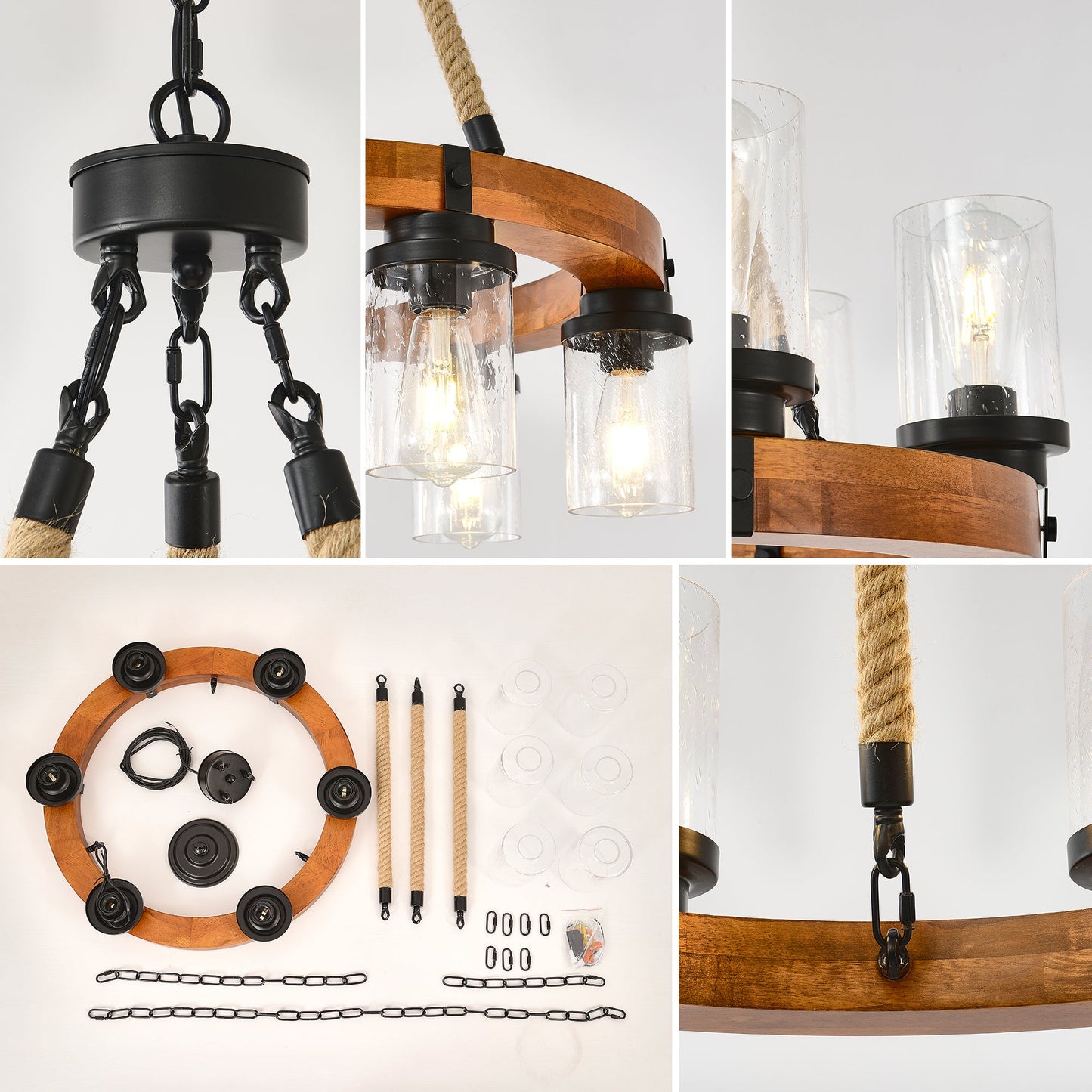 Rustic 6-Light Wagon Wheel Chandelier, Farmhouse Chandeliers