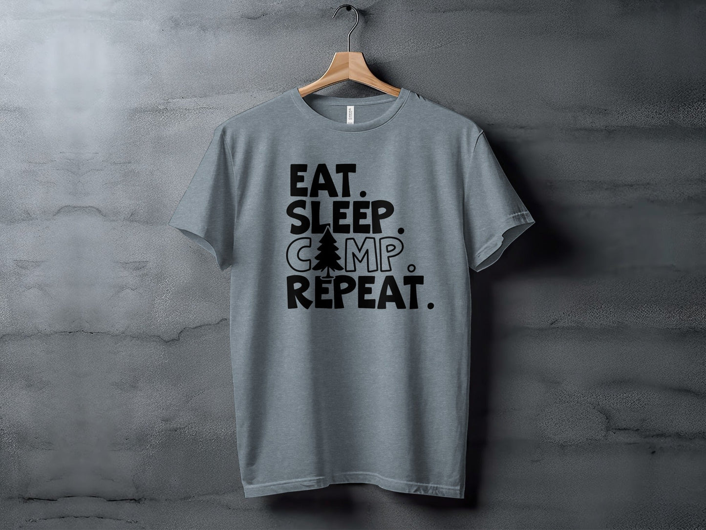 Eat Sleep Camp Repeat With Pine Tree Graphic T-Shirt