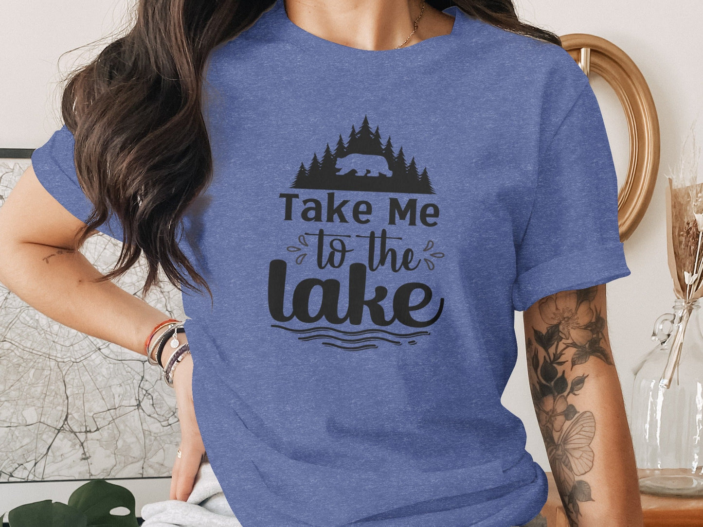 Take Me To the Lake Bear and Trees Design T-Shirt