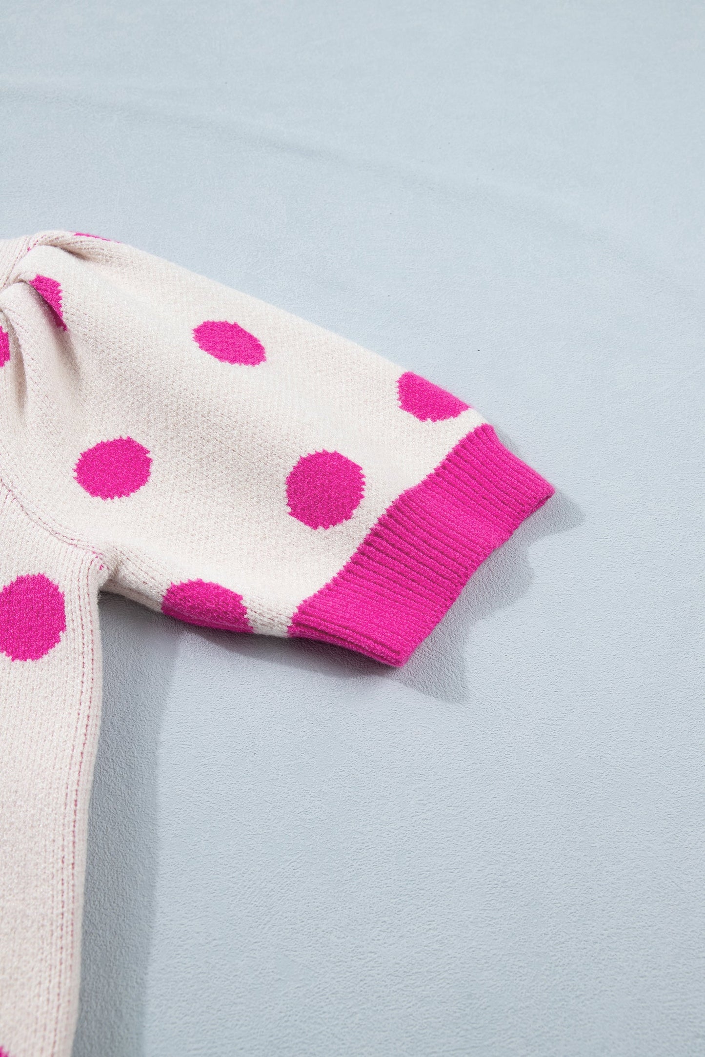 Pink Polka Dot Puff Short Sleeve Sweater Top
