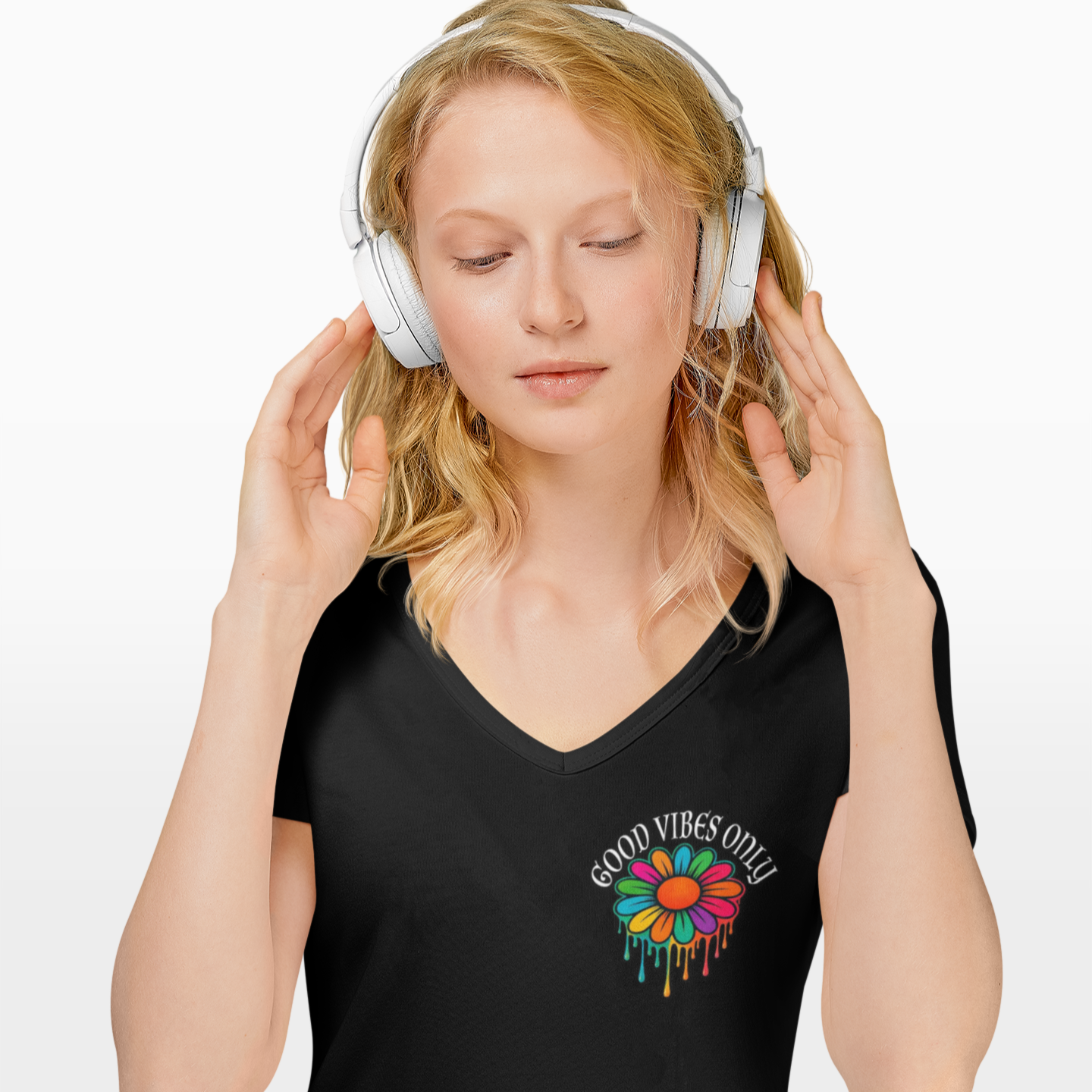Good Vibes Only V-Neck Tee - Unisex Summer Festival Shirt