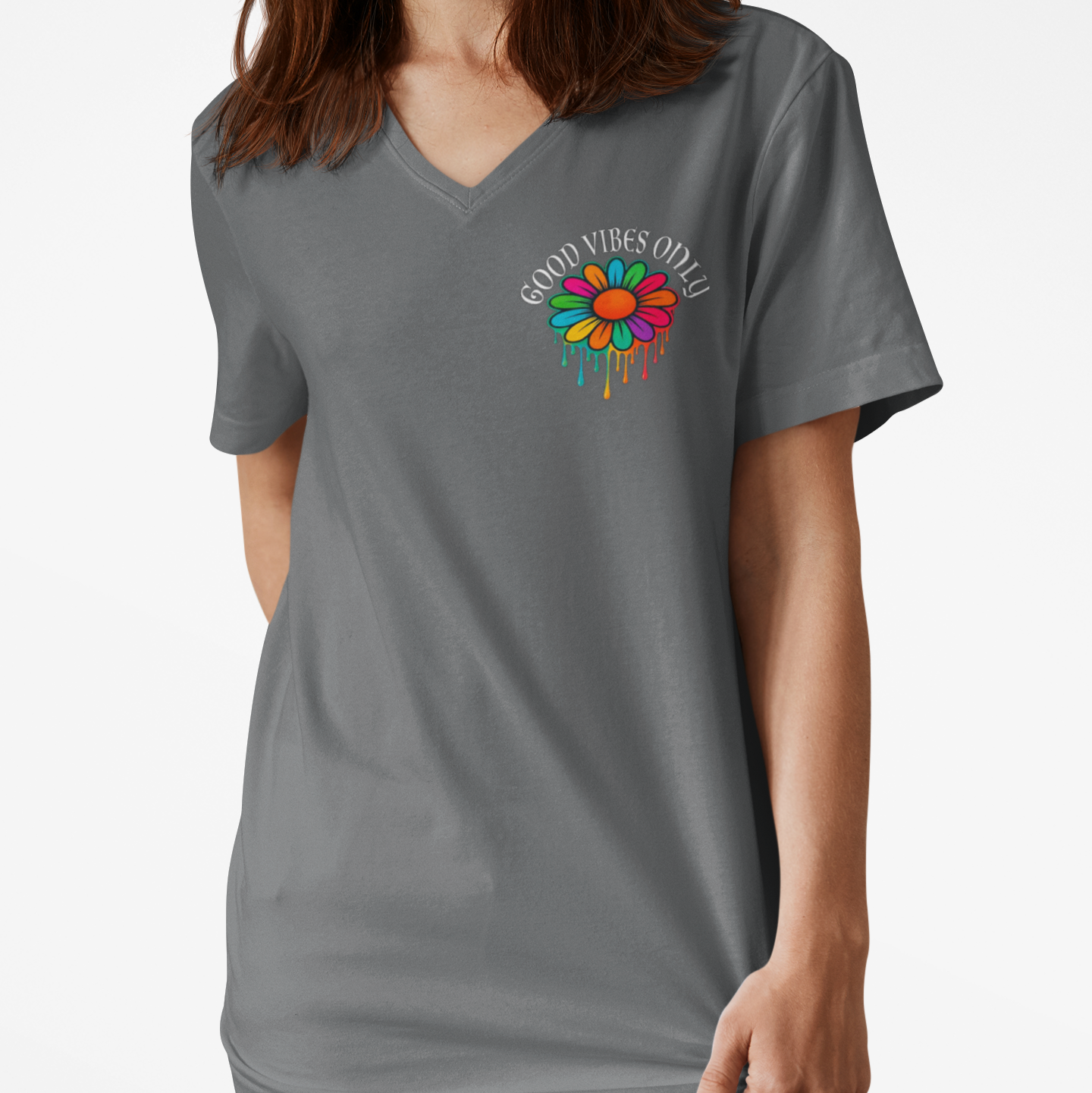 Good Vibes Only V-Neck Tee - Unisex Summer Festival Shirt