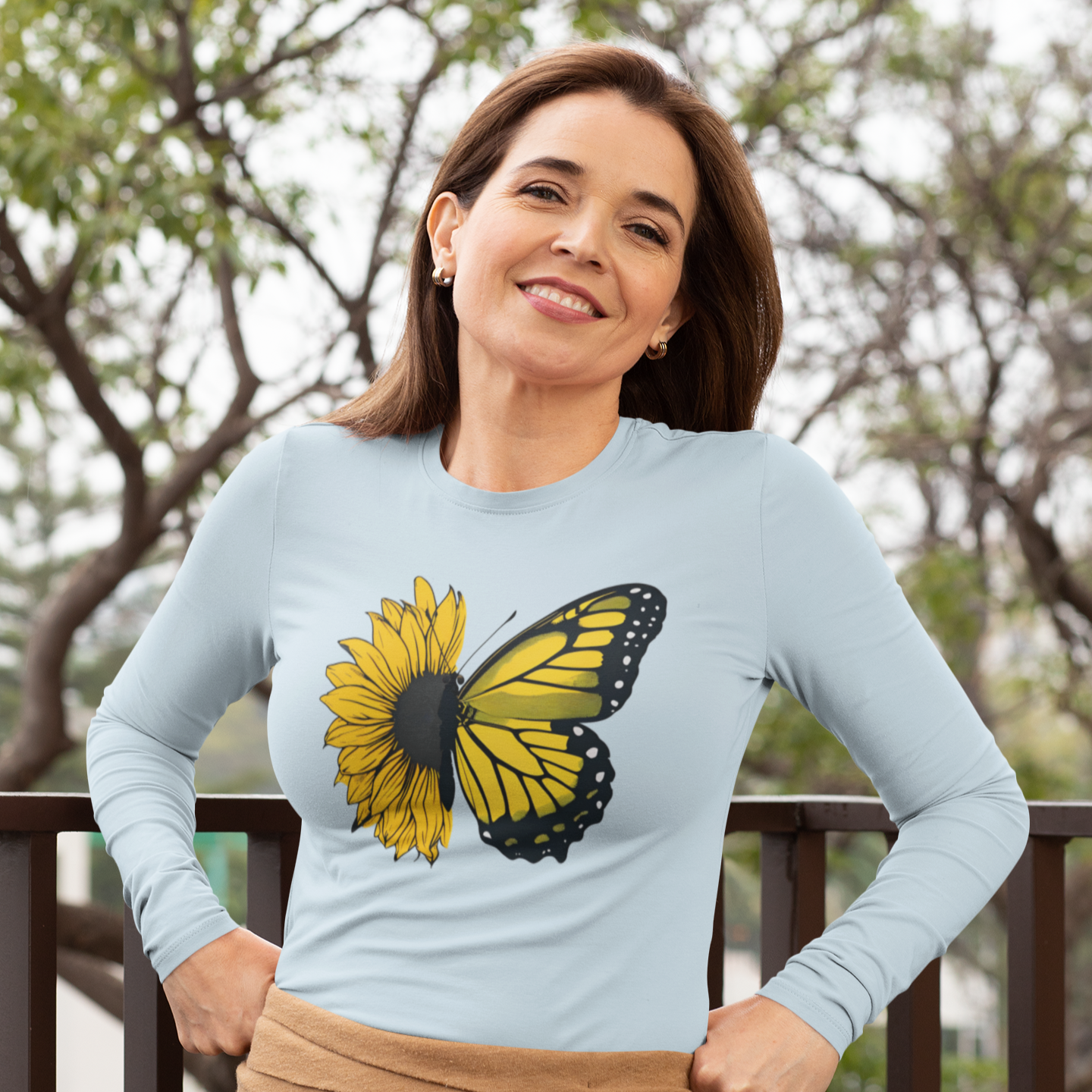Sunflower Butterfly Long Sleeve Tee - Boho Nature Lover Shirt - Eco-Friendly Spring Fashion