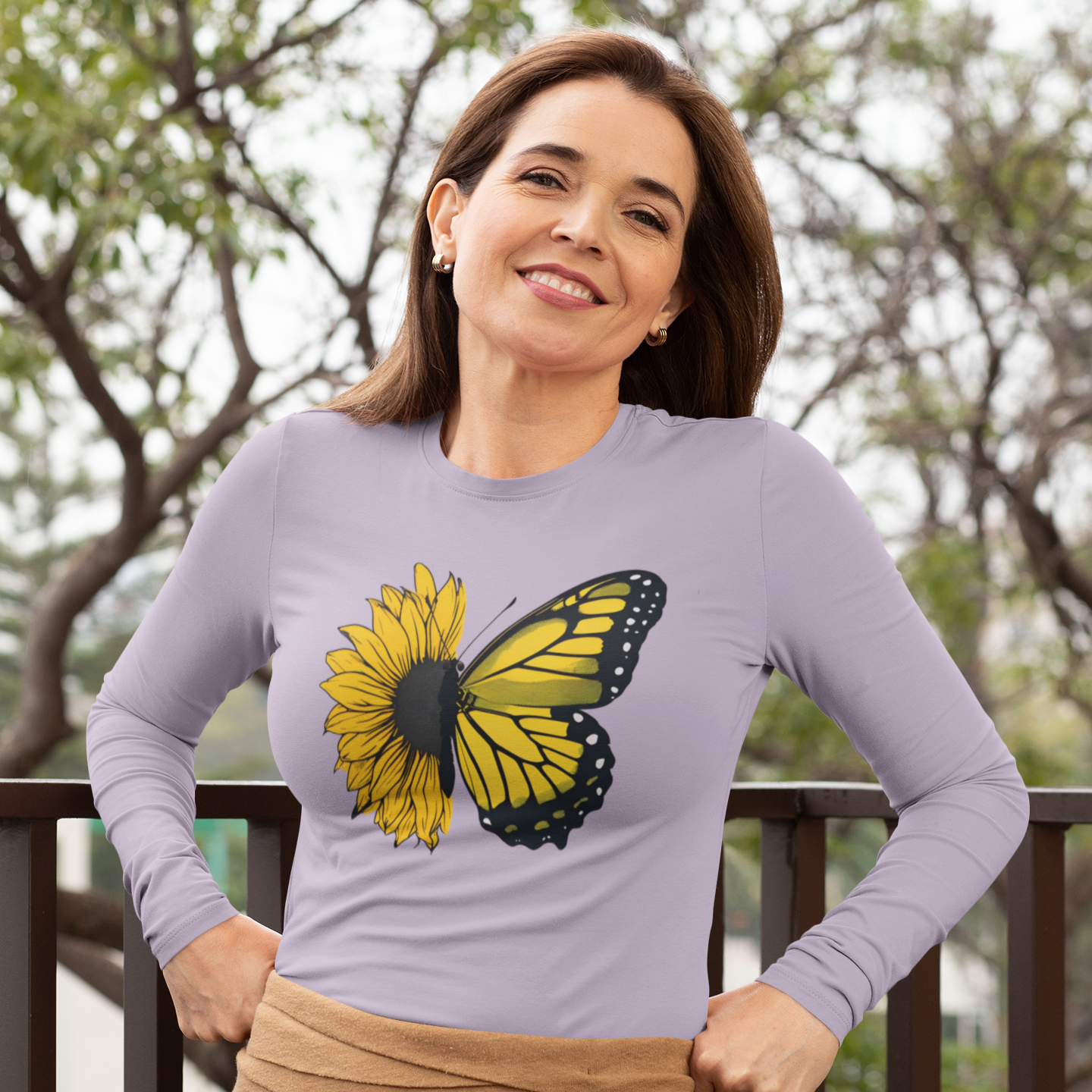 Sunflower Butterfly Long Sleeve Tee - Boho Nature Lover Shirt - Eco-Friendly Spring Fashion