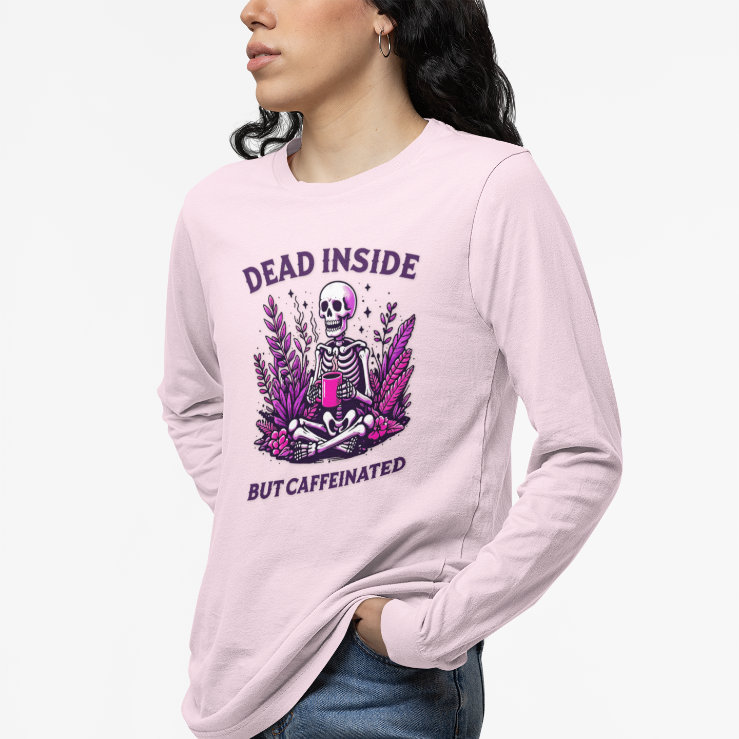 Skeleton Coffee Lover Long Sleeve Tee - Gothic Halloween Shirt