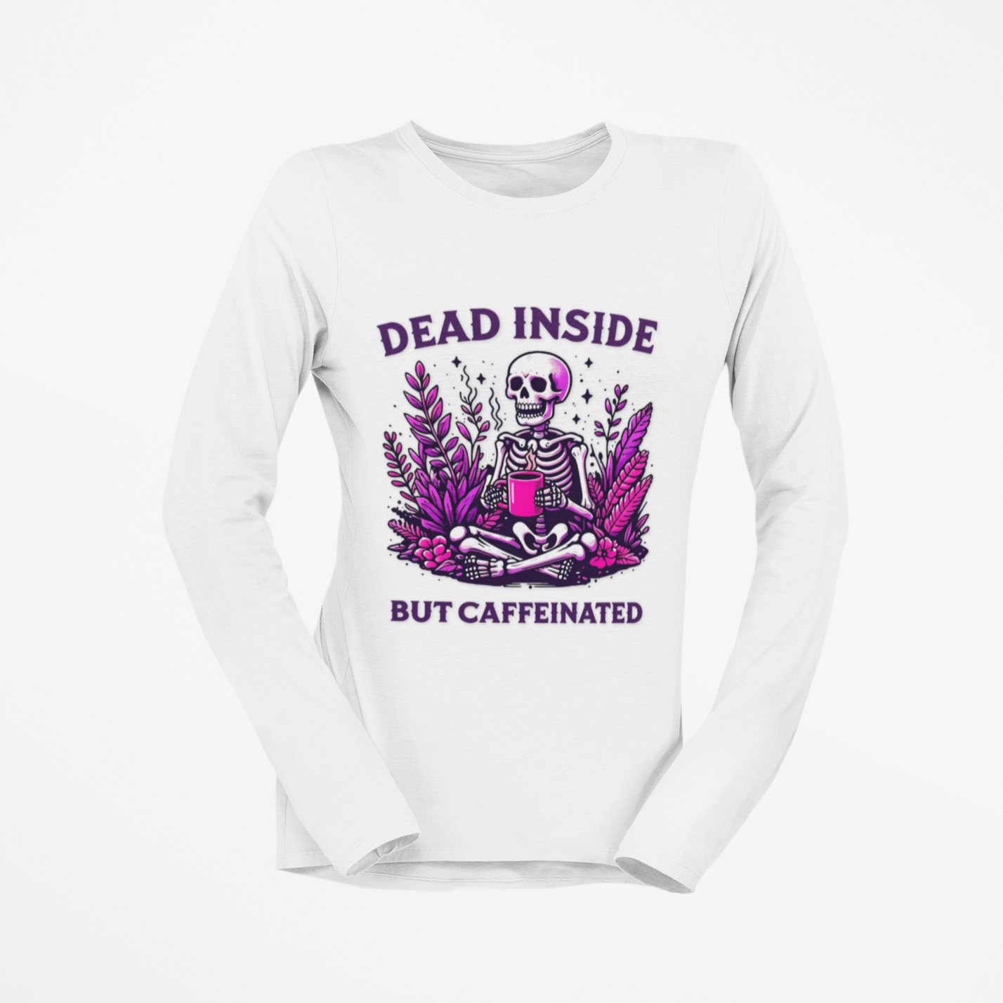 Skeleton Coffee Lover Long Sleeve Tee - Gothic Halloween Shirt