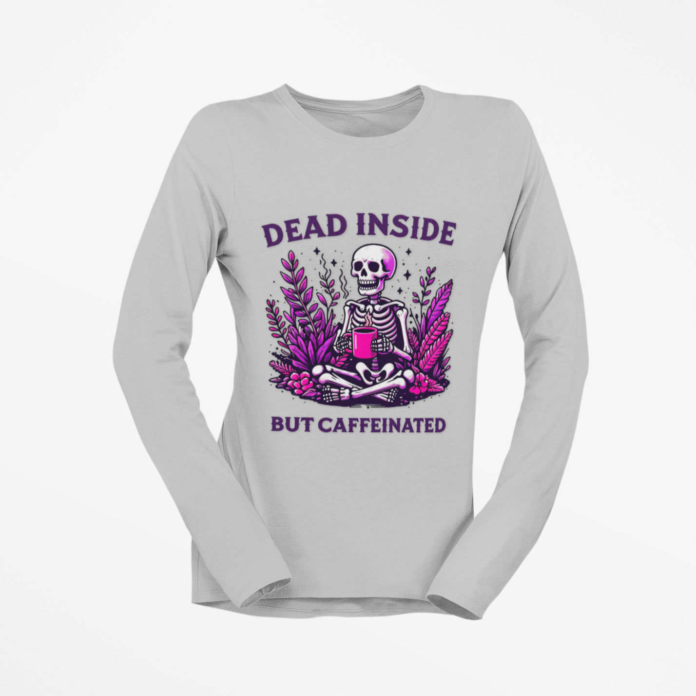 Skeleton Coffee Lover Long Sleeve Tee - Gothic Halloween Shirt