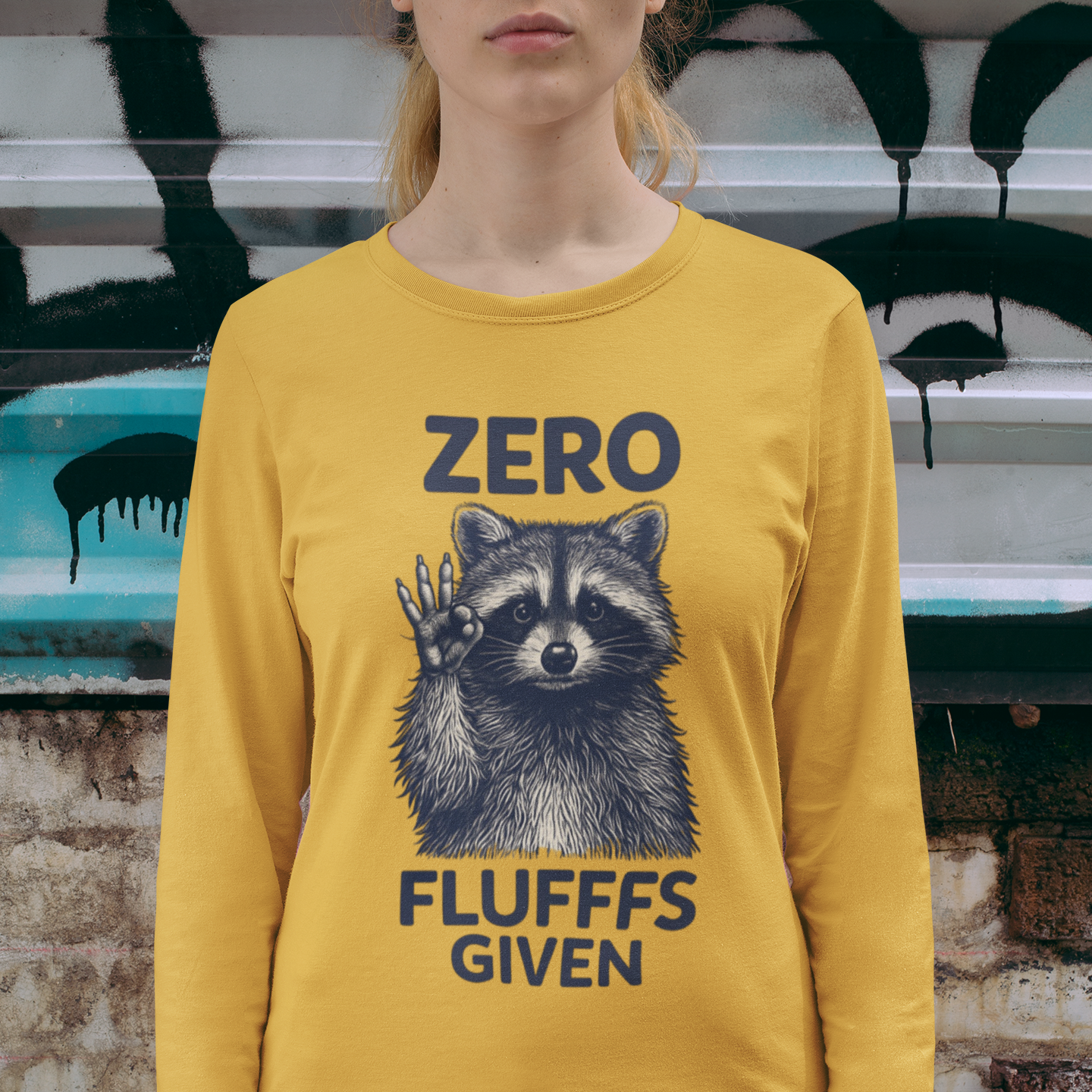 Zero Fluffs Given Raccoon Long Sleeve Tee - Funny Animal Shirt for Unisex Cotton Comfort
