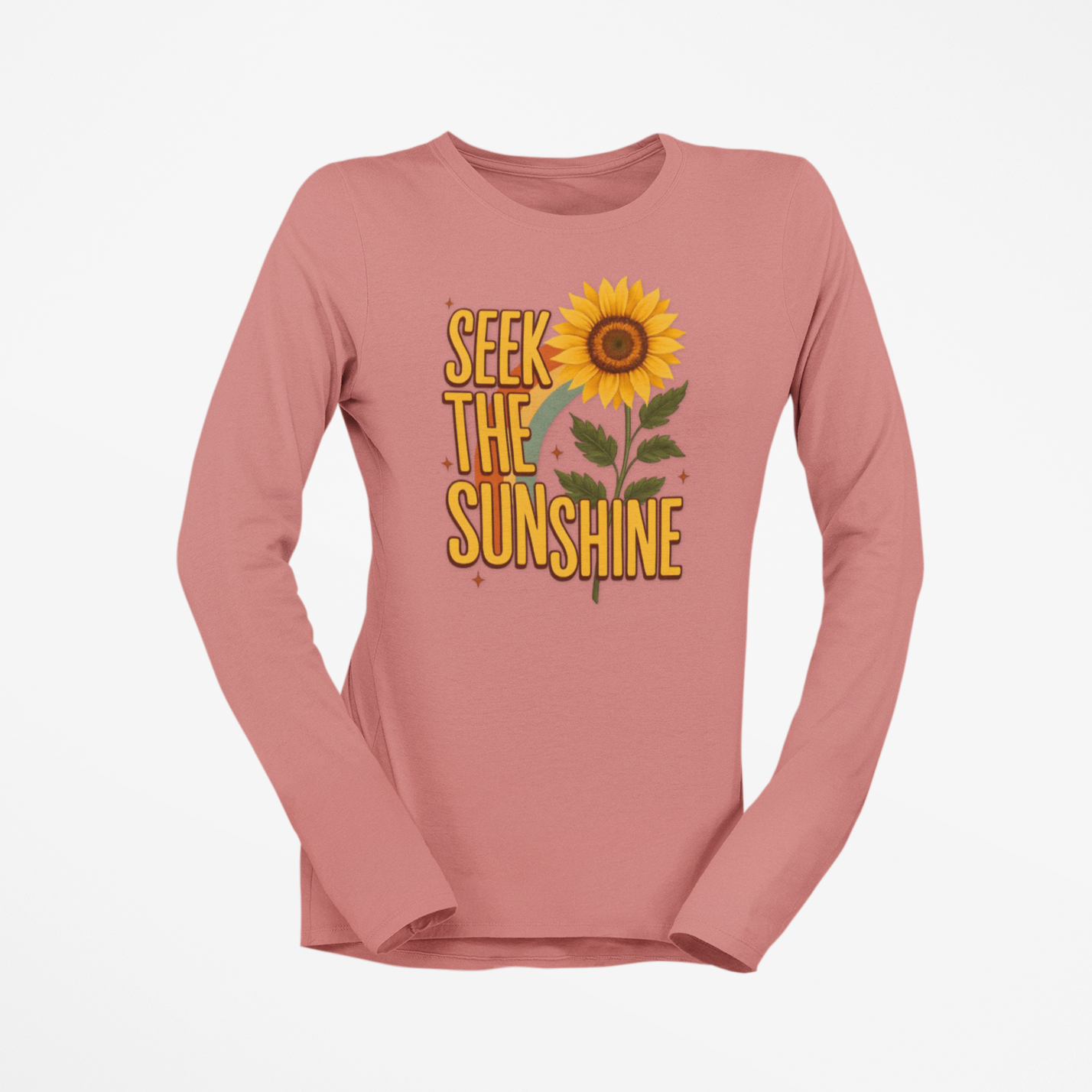 Sunflower Long Sleeve T-Shirt - Seek the Sunshine Boho Tee for Women