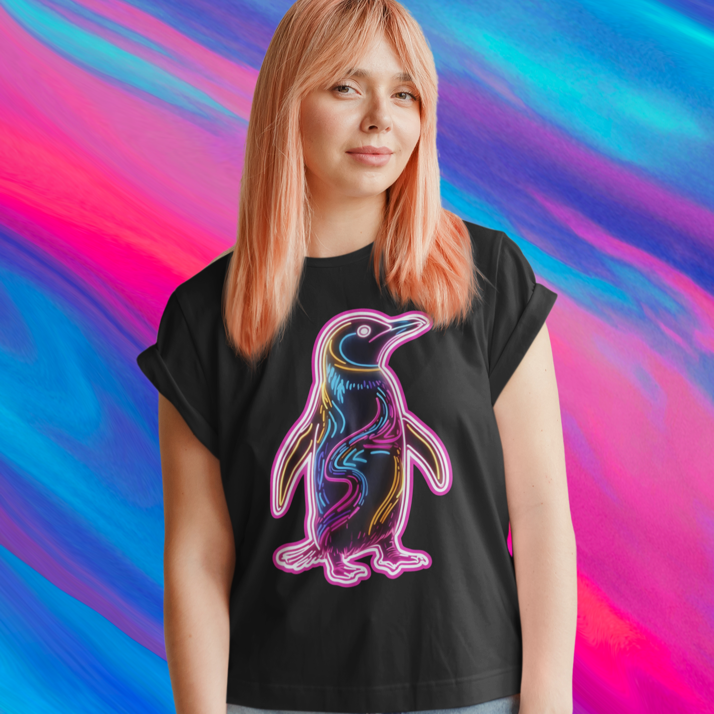 Vibrant Penguin T-Shirt - Cute Animal Graphic Tee for Men & Women - Fun Summer Apparel