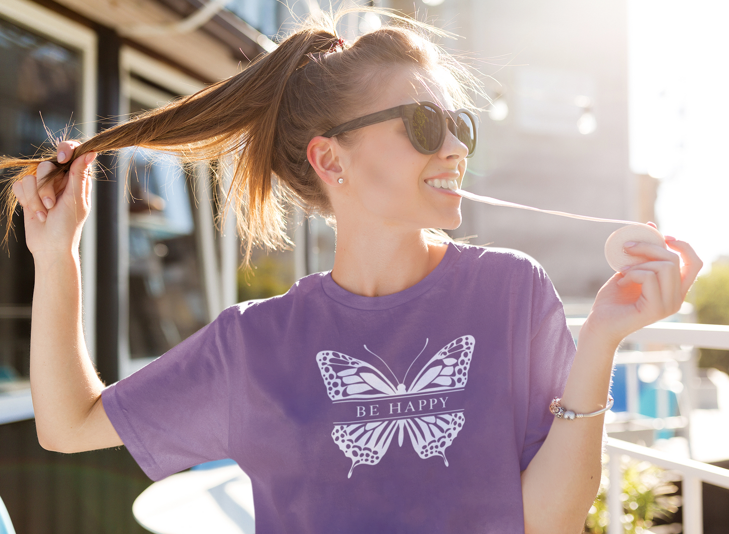 Be Happy Butterfly Tee - Womens Eco-Friendly T-Shirt - Positive Vibes Nature Lover Gift