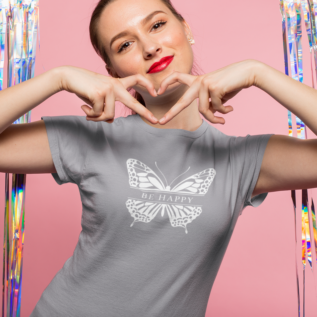 Be Happy Butterfly Tee - Womens Eco-Friendly T-Shirt - Positive Vibes Nature Lover Gift