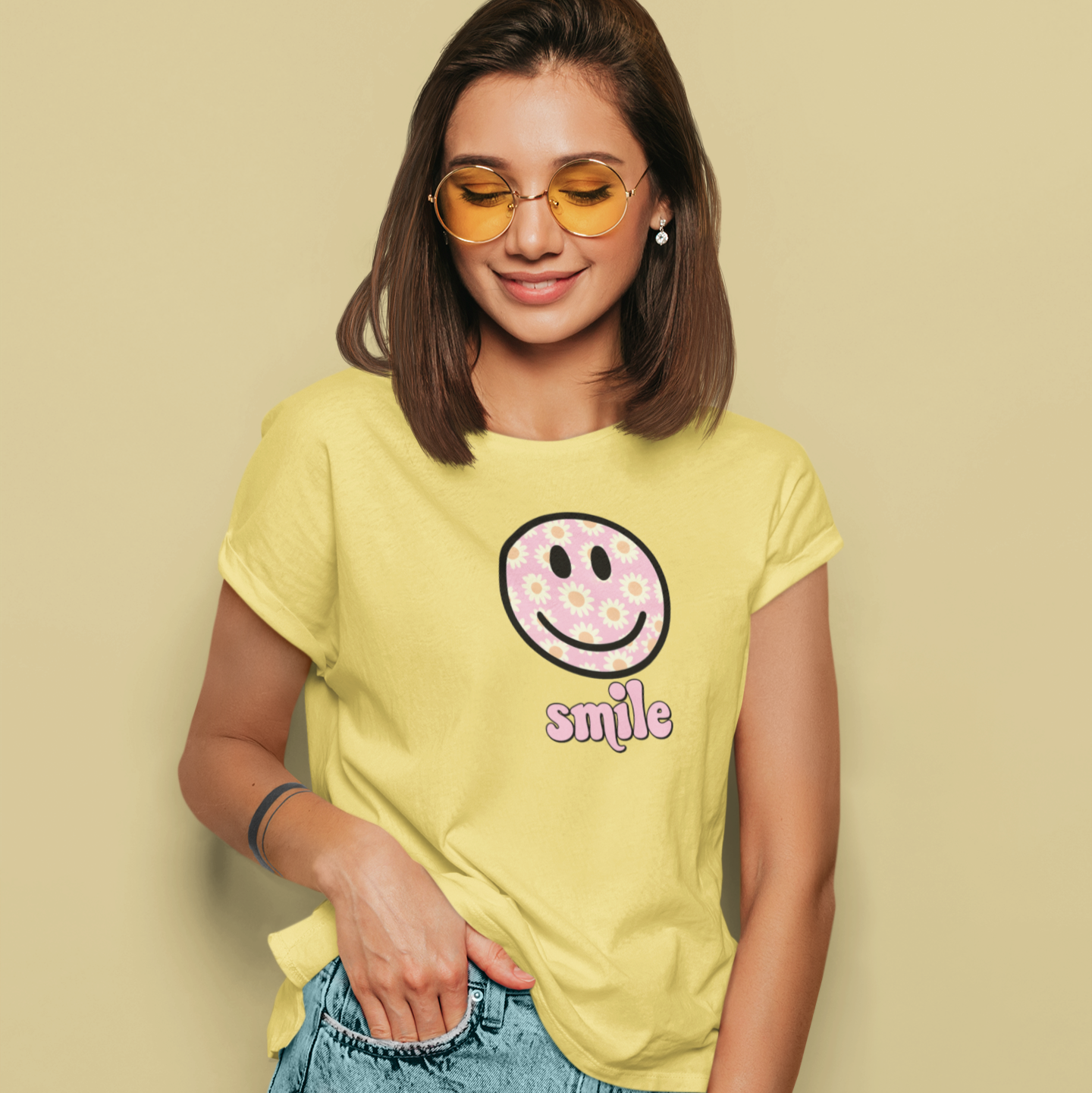 Smile Floral Womens T-Shirt - Positive Vibes Tee