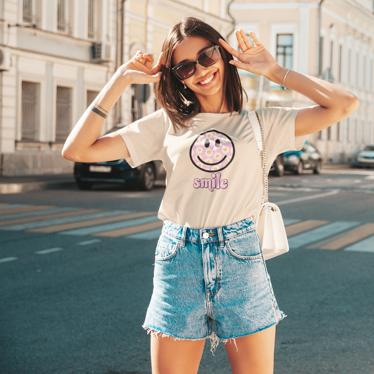 Smile Floral Womens T-Shirt - Positive Vibes Tee