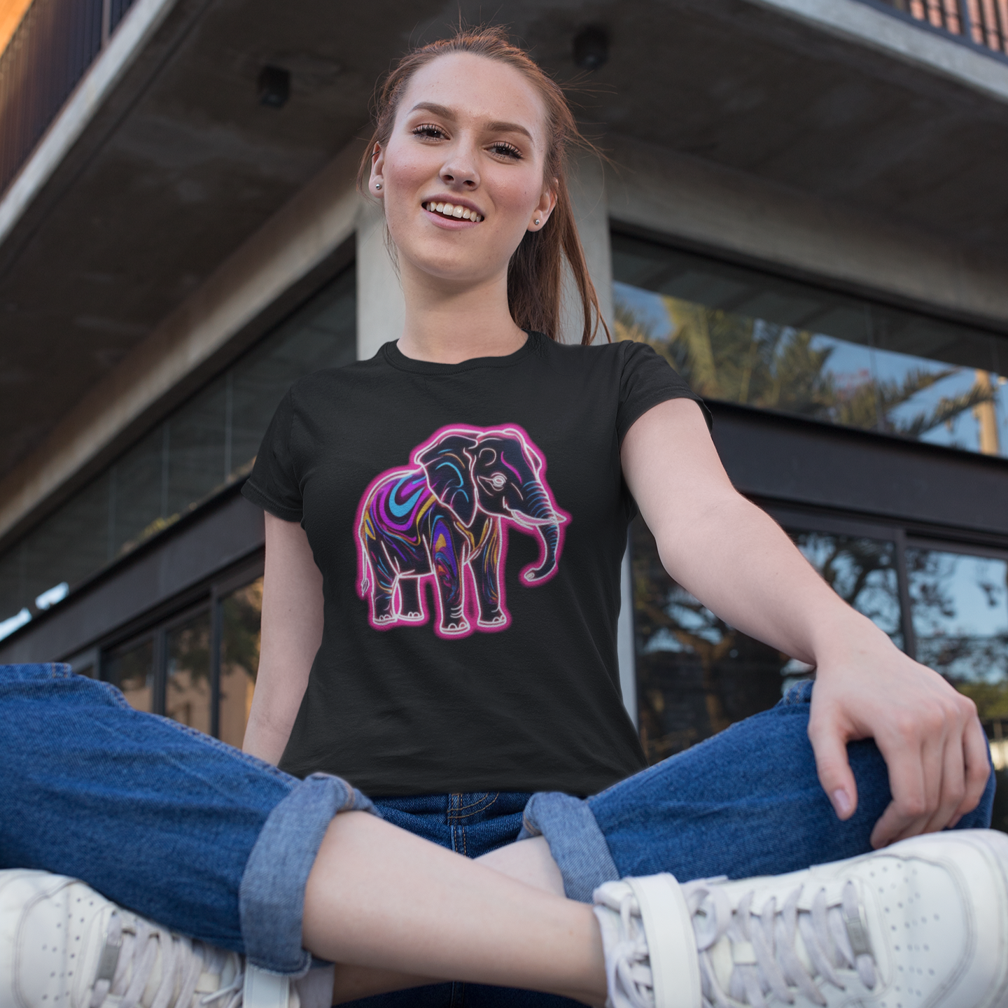 Neon Elephant T-Shirt - Vibrant Animal Graphic Tee for Wildlife Lovers