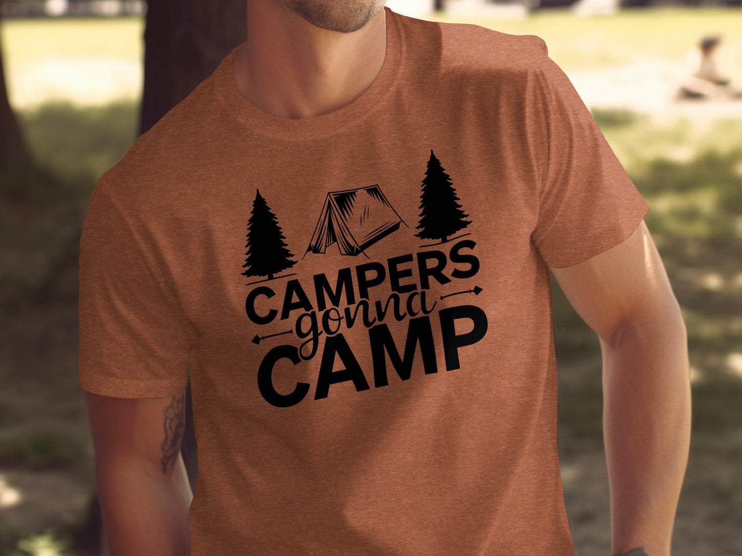 Campers Gonna Camp Tent and Trees Design Graphic T-Shirt