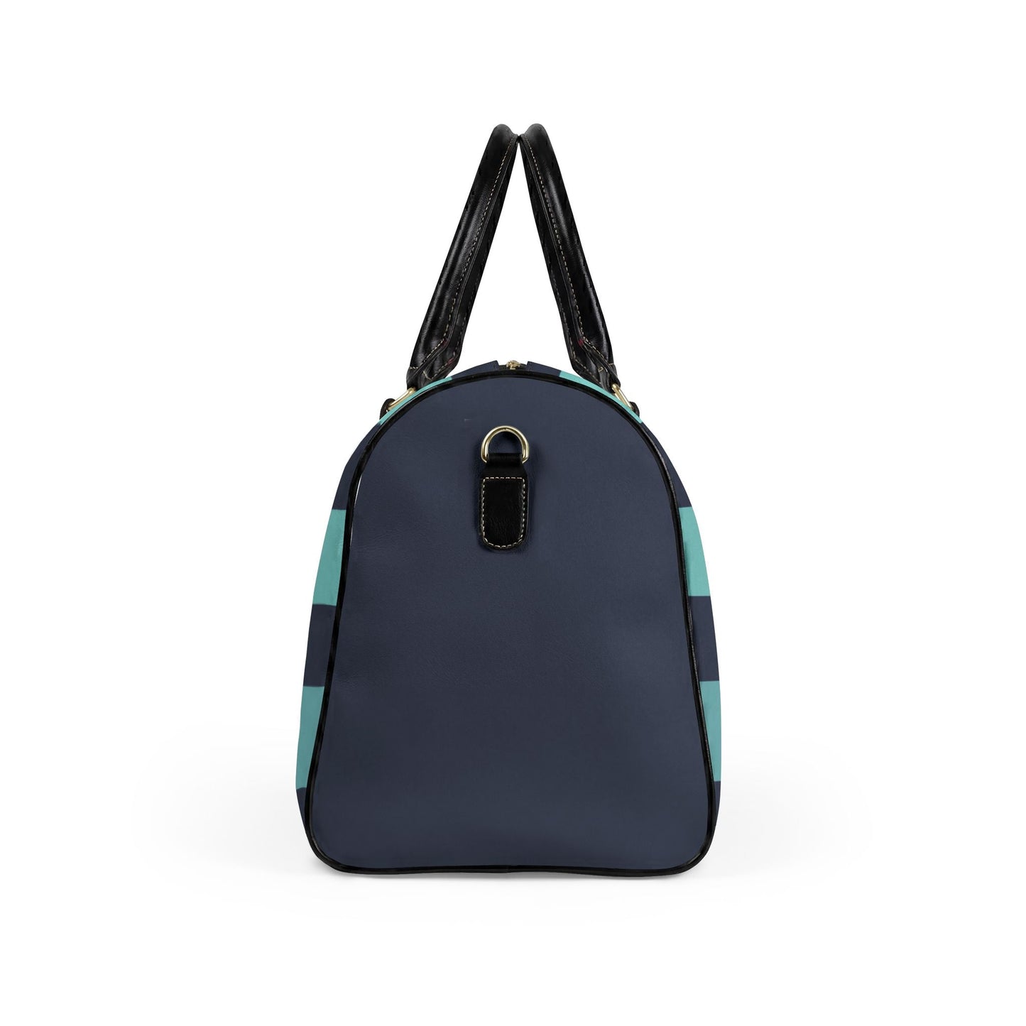California Lover Leather Travel Bag — Navy/Aqua Striped Weekender Duffle