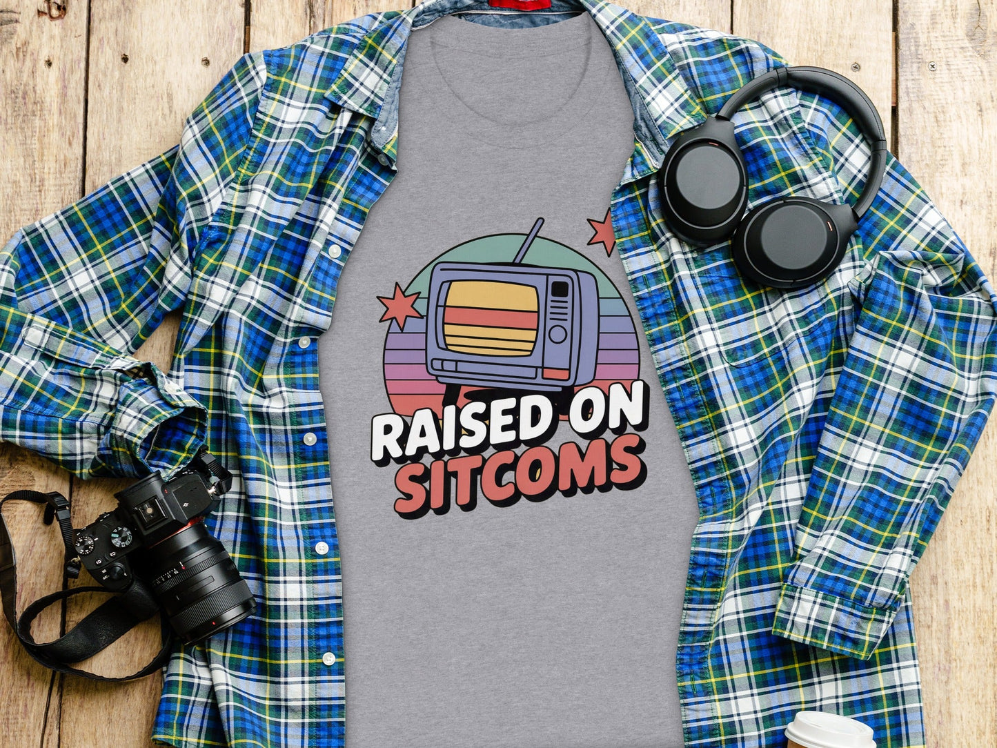 Raised On Sitcoms Retro Television Funny Design T-Shirt