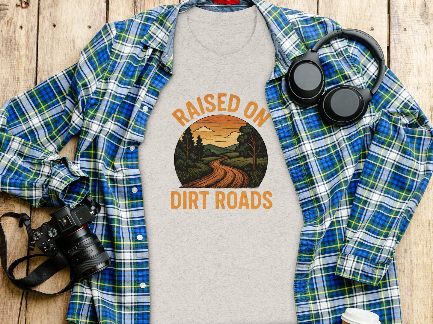Raised On Dirt Roads Country Graphic Image Design T-Shirt